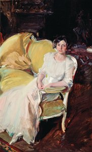 Clotilde sitter på soffan av Joaquín Sorolla