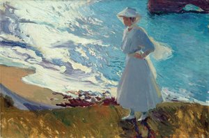 María på stranden i Biarritz eller Motljus av Joaquín Sorolla