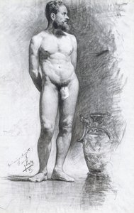 Akademisk manlig naken med en grekisk urna, 1883