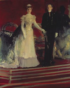 Porträtt av kung Alfonso XIII av Spanien och hans mor, drottning Maria Christina