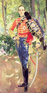 Porträtt av kung Alfonso XIII (1886-1941) iklädd husarernas uniform
