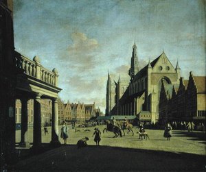 Haarlem Market Place (olja på panel)