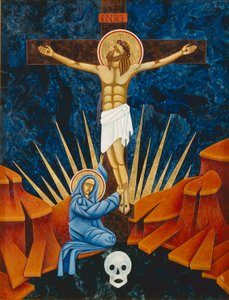 Korsfästelse, 2005 (äggtempera och 24k guld på trä)