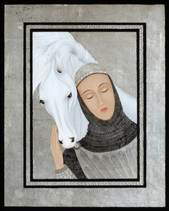 Joan Gathers Strength, 2017 (äggtempera och sterlingsilver på trä)