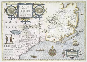 En ny beskrivning av provinserna Virginia och Florida i Amerika, 1636 av Jodocus Hondius
