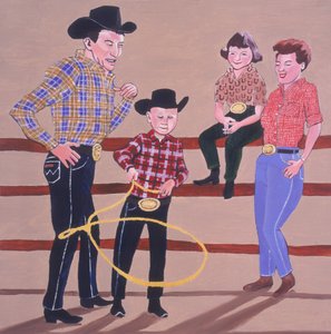 Cowboy Family, 2001 (olja & akryl på panel) av Joe Heaps Nelson
