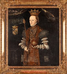 Portrait de Marguerite Lejonhufvud (nee Margareta Eriksdotter) (1516-1551), reine de Suede - Peinture de Johan Baptista van Uther (actif 1562-1597), huile sur toile (102x90 cm) av Johan Baptista van (active 1562-1597) Uther