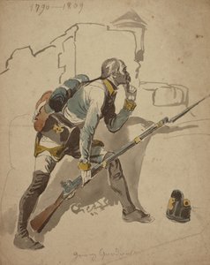En menig infanterist i linjen (möjligen 27:e regementet, Hesse Cassell), 1790-1809 (akvarell)