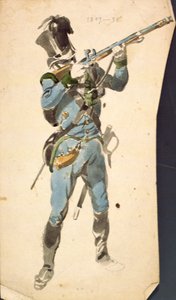 En skytt i de österrikiska jägarna, den nationella elitens prestigekår, 1835 (akvarell)