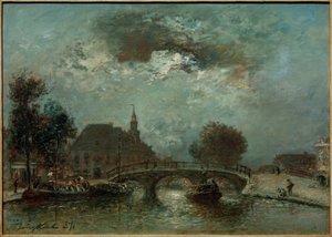 De gamla kvinnorna och barnen huserar på Spui i Haag av Johan Barthold Jongkind