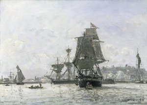 Stora segelbåtar vid Honfleur av Johan Barthold Jongkind