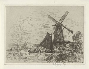 Väderkvarnar nära Rotterdam av Johan Barthold Jongkind