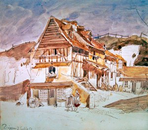 Gamla hus i Dieppe, Normandie, Frankrike, 1851 (penna, bläck och wc på papper) av Johan Barthold Jongkind