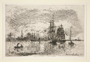 Solnedgång - hamn d av Johan Barthold Jongkind
