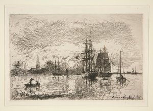 Solnedgång - hamn d av Johan Barthold Jongkind