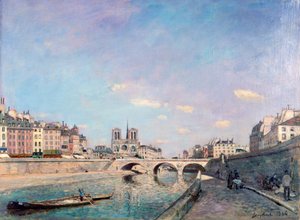 Seine och Notre-Dame i Paris, 1864.