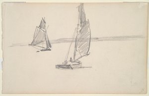 Två fiskebåtar på lugnt vatten (recto); Två segelbåtar på lugnt vatten (verso) av Johan Barthold Jongkind