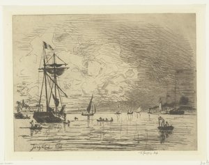 Avfart från hamnen i Honfleur Sortie du port de Honfleur (titel på objekt) av Johan Barthold Jongkind
