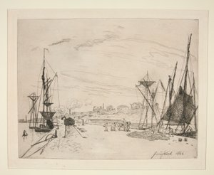 Utsikt från hamnen till järnvägen? Honfleur (Utsikt över hamnen från järnvägen vid Honfleur) av Johan Barthold Jongkind