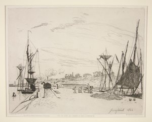 Utsikt från hamnen till järnvägen? Honfleur (Utsikt över hamnen från järnvägen i Honfleur) av Johan Barthold Jongkind