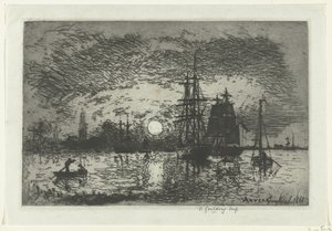 Solnedgång vid hamnen i Antwerpen Soleil couchant - Port d