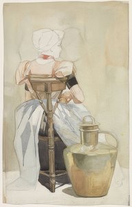 Sitzendes Mädchen i Tracht, Rückenansicht (Sittande flicka i traditionell dräkt, sedd bakifrån)