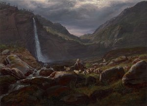 Feige vattenfall (Feigefossen), Lysterfjord, Norge av Johan Christian Dahl