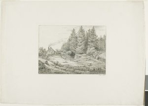 Bondgård i en vintergrön skog av Johan Christian Dahl