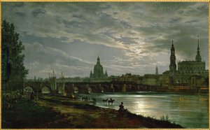 En vy över Dresden i månsken (olja på duk) av Johan Christian Dahl