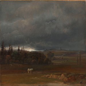Åker vid Dresden med vit häst av Johan Christian Dahl