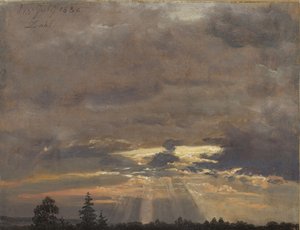 Molnstudie med solstrålar av Johan Christian Dahl