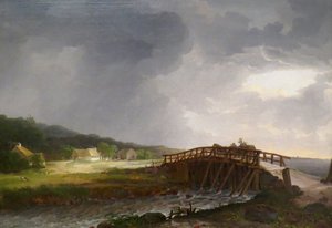 Danska: Bron över floden Tryggevælde med utsikt över Køge Bron över floden Tryggevælde med utsikt över Køge, Själland av Johan Christian Dahl