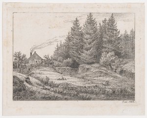 Bondstuga i utkanten av en skog av Johan Christian Dahl