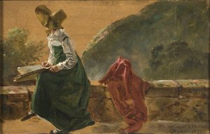 Prinsessan Caroline Amalie tecknar i Neapel. Studie av Johan Christian Dahl