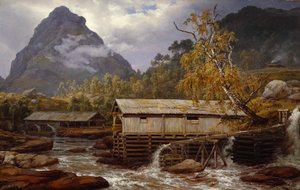 Sågverk i Kaupanger av Johan Christian Dahl