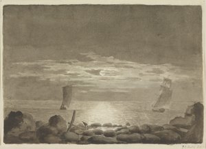 Två fartyg i månsken av Johan Christian Dahl