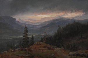 Utsikt över Hallingdal, 1844. av Johan Christian Dahl