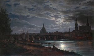 "" Vue de Dresde au clair de lune "" (Utsikt över Dresden i månsken) Peinture de Johan Christian Clausen Dahl (1788-1857) 1839 - Olja på duk Dim 78x130 cm Dresden State Art Collections Dresde