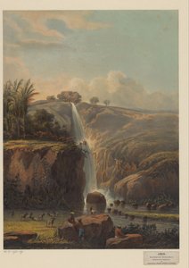 Utsikt över vattenfallet i Singahan Waterfall Singahan (Residency Rembang) (titel på objekt) av Johan Conrad Greive
