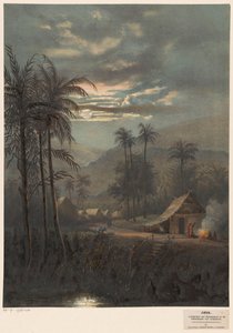 Landskap i månsken i Sumedang-området Landskap i månsken i omgivningarna av Sumadang (preanger regenter.) (titel på objekt) av Johan Conrad Greive