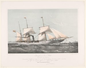 Skruv ångskeppet Mariout och Hedjaz seglar till havs Pijroscaphes en Fer à Helice Mariout et Hedjaz (titel på objekt) av Johan Conrad Greive