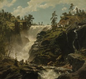 Landskap med vattenfall