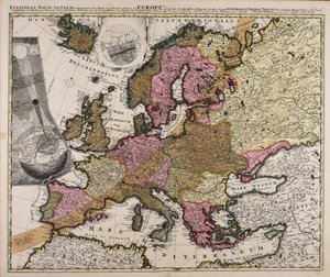 Totala solförmörkelser med fördröjning d. 12 maj 1706 En karta över Europa, där det centrala skuggutrymmet och de återstående storleken var lämpliga för sina respektive platser, sjösattes från observationer av lysande män med hjälp av en parallellbåge. av Johan Gabriel Doppelmayr