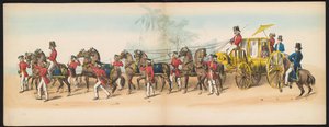 Delftstudenternas maskerad, 1857 (skylt 3) Klädd procession som hölls av medlemmarna i Delfts studentkår den 5 maj 1857, föreställande Sultanen av Djokjokartas Garebeg-procession och de mest karakteristiska typerna från N.