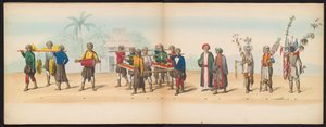 Masquerade of the Delft Students, 1857 (skylt 7) Klädd procession som hölls av medlemmarna i Delfts studentkår den 5 maj 1857, föreställande Sultanen av Djokjokartas Garebeg-procession och de mest karakteristiska typerna från Nederländerna.