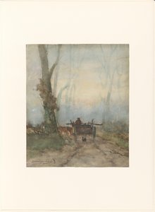 Gårdsvagn på skogsväg av Johan Hendrik Weissenbruch (signed by artist)