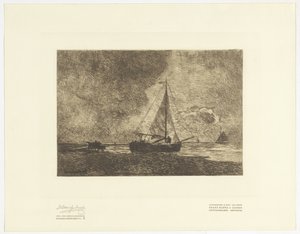 Strandscen med segelfartyg