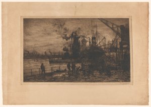 Utsikt över hamnen i Rotterdam av Johan Hendrik van Mastenbroek (signed by artist)
