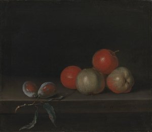 Äpplen och persikor på ett bord av Johan Hörner