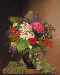 Convolvulus, lupiner, speedwell och fuschia i en vas, 1833 av Johan Laurents Jensen